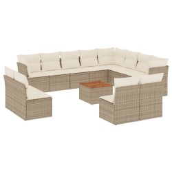 vidaXL Set sofás de jardín con cojines 13 pzas ratán sintético beige