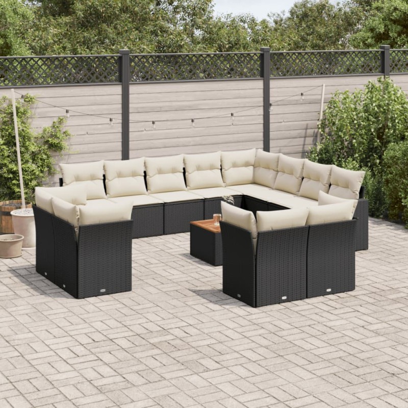 vidaXL Set de sofás de jardín y cojines 13 pzas ratán sintético negro vidaXL Set de sofás de jardín y cojines 13 pzas ratán sintético negro