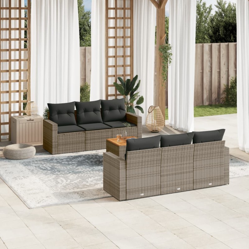 vidaXL Set de sofás de jardín 7 piezas con cojines ratán PE gris vidaXL Set de sofás de jardín 7 piezas con cojines ratán PE gris