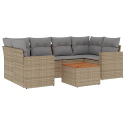 vidaXL Juego de sofás jardín con cojines beige mezcla 7 pzas ratán PE