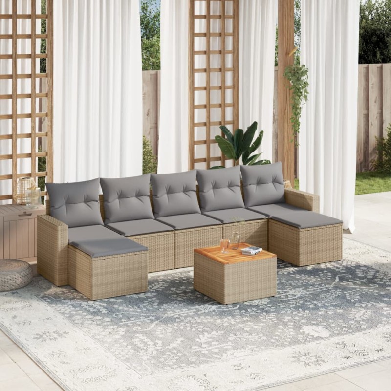 vidaXL Juego de sofás jardín con cojines beige mezcla 8 pzas ratán PE vidaXL Juego de sofás jardín con cojines beige mezcla 8 pzas ratán PE