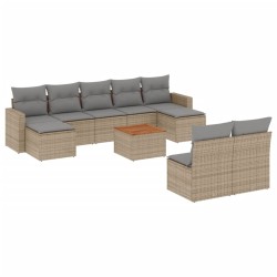 vidaXL Juego de sofás jardín con cojines beige 10 pzas ratán sintético