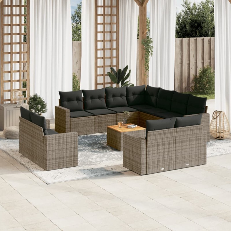 vidaXL Set de sofás de jardín 12 pzas con cojines ratán sintético gris vidaXL Set de sofás de jardín 12 pzas con cojines ratán sintético gris