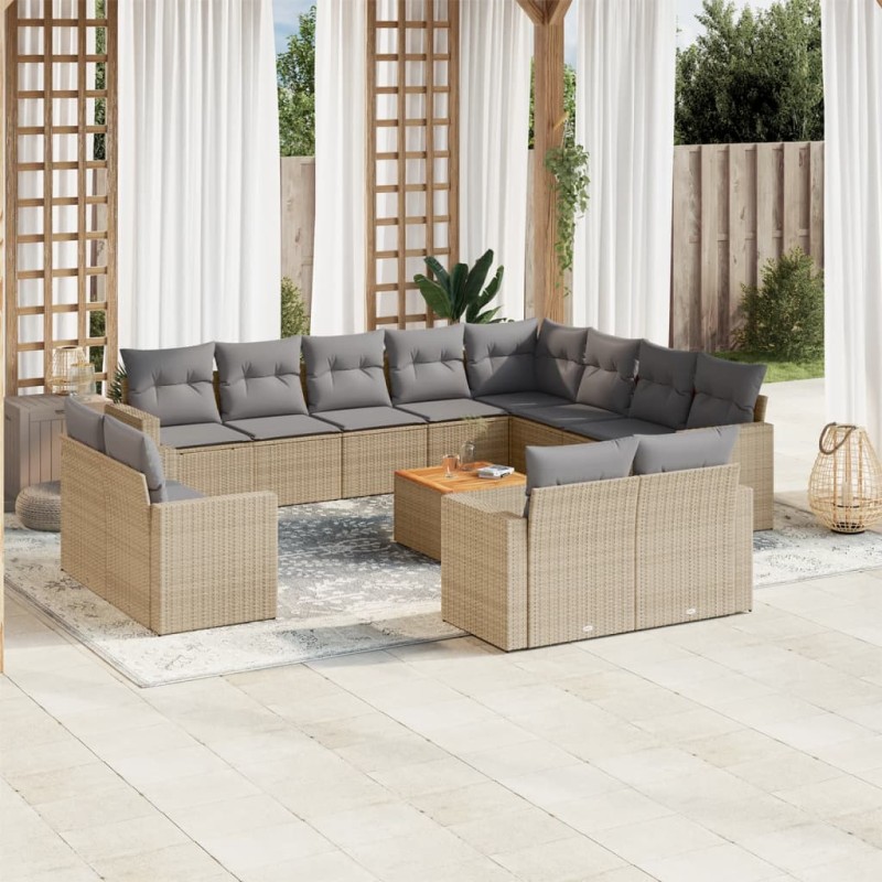 vidaXL Juego de sofás jardín con cojines beige mezcla 13 pzas ratán PE vidaXL Juego de sofás jardín con cojines beige mezcla 13 pzas ratán PE