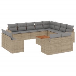 vidaXL Juego de sofás jardín con cojines beige mezcla 13 pzas ratán PE
