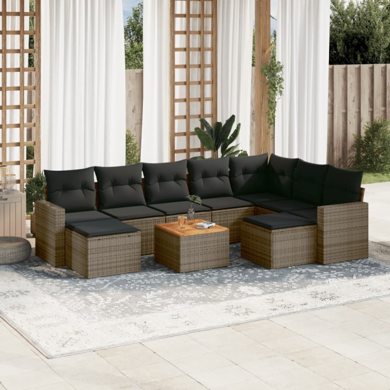 vidaXL Set de sofás de jardín 10 pzas con cojines ratán sintético gris vidaXL Set de sofás de jardín 10 pzas con cojines ratán sintético gris