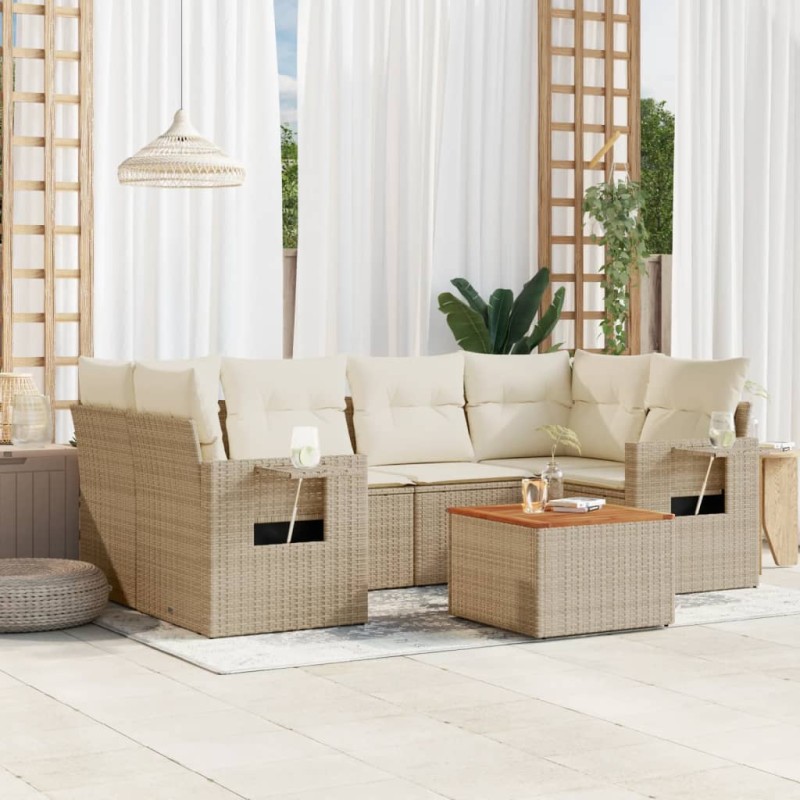 vidaXL Set sofás de jardín 7 piezas y cojines ratán sintético beige vidaXL Set sofás de jardín 7 piezas y cojines ratán sintético beige