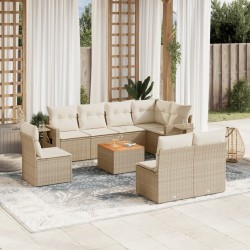 vidaXL Set de sofás de jardín 9 pzas con cojines ratán sintético beige