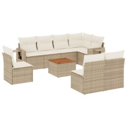 vidaXL Set de sofás de jardín 9 pzas con cojines ratán sintético beige