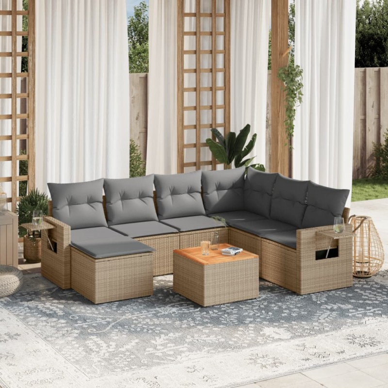 vidaXL Juego de sofás jardín con cojines beige mezcla 8 pzas ratán PE vidaXL Juego de sofás jardín con cojines beige mezcla 8 pzas ratán PE