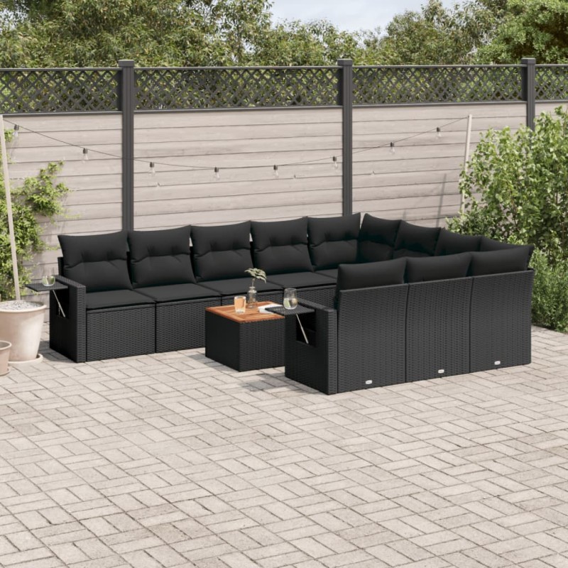 vidaXL Set de sofás de jardín 11 pzas y cojines ratán sintético negro vidaXL Set de sofás de jardín 11 pzas y cojines ratán sintético negro