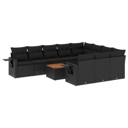 vidaXL Set de sofás de jardín 11 pzas y cojines ratán sintético negro