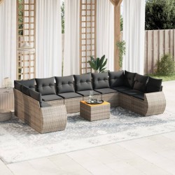 vidaXL Set de sofás de jardín 11 pzas y cojines ratán sintético gris