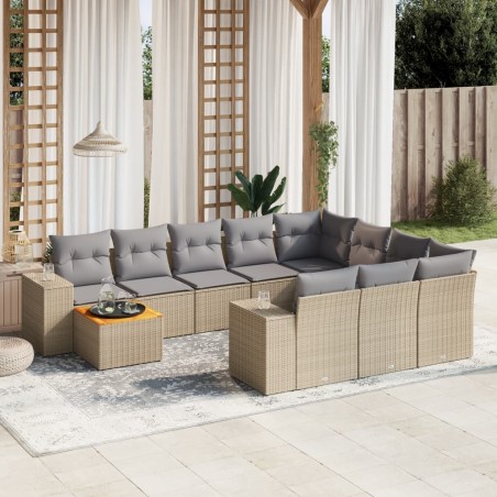 vidaXL Set de sofás de jardín 11pzas con cojines ratán sintético beige