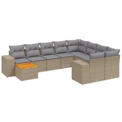 vidaXL Set de sofás de jardín 11pzas con cojines ratán sintético beige