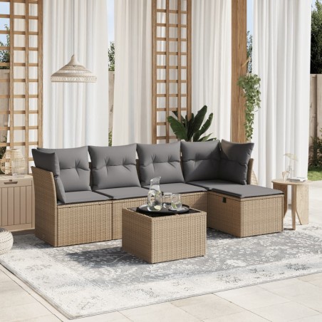 vidaXL Juego de sofás jardín con cojines beige mezcla 6 pzas ratán PE