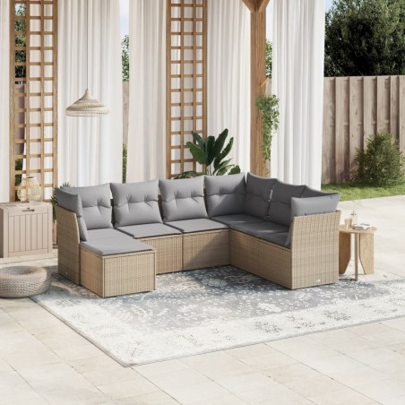 vidaXL Juego de sofás jardín con cojines beige mezcla 7 pzas ratán PE