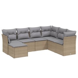 vidaXL Juego de sofás jardín con cojines beige mezcla 7 pzas ratán PE