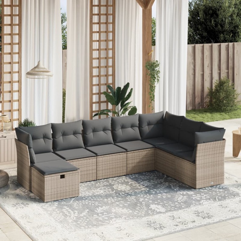 vidaXL Set de sofás de jardín 8 pzas y cojines ratán sintético gris vidaXL Set de sofás de jardín 8 pzas y cojines ratán sintético gris
