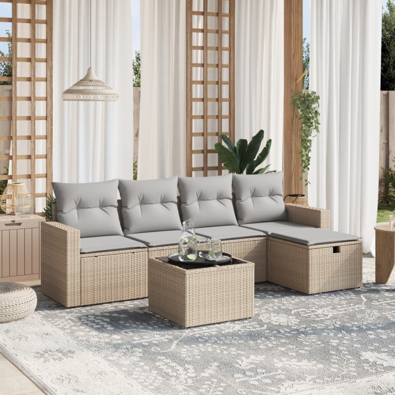 vidaXL Juego de sofás jardín con cojines beige mezcla 6 pzas ratán PE vidaXL Juego de sofás jardín con cojines beige mezcla 6 pzas ratán PE