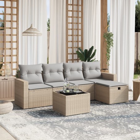vidaXL Juego de sofás jardín con cojines beige mezcla 6 pzas ratán PE