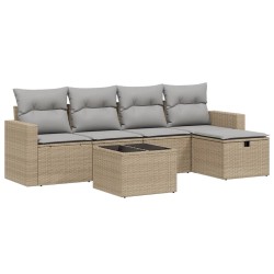 vidaXL Juego de sofás jardín con cojines beige mezcla 6 pzas ratán PE