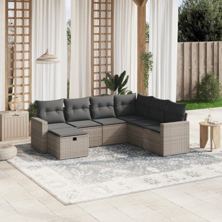 vidaXL Set de sofás de jardín 7 piezas con cojines ratán PE gris