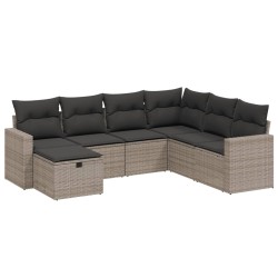 vidaXL Set de sofás de jardín 7 piezas con cojines ratán PE gris
