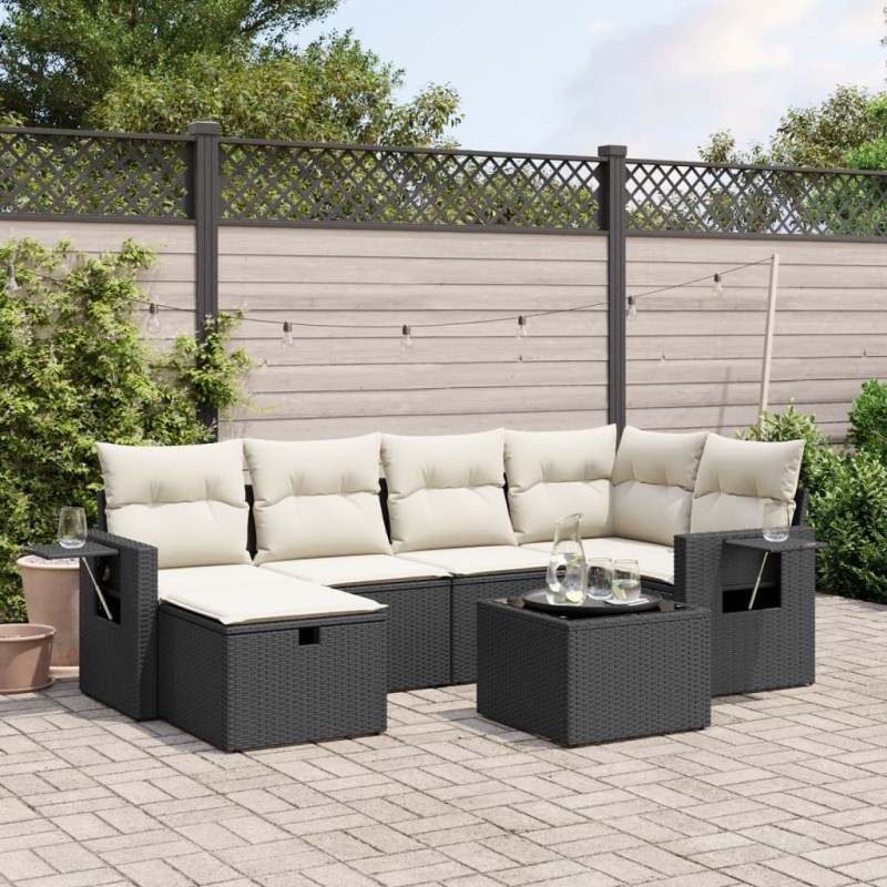 vidaXL Set de comedor de jardín 7 pzas y cojines ratán sintético negro vidaXL Set de comedor de jardín 7 pzas y cojines ratán sintético negro