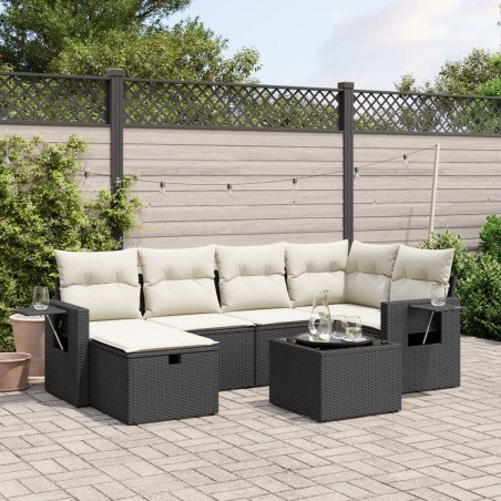 vidaXL Set de comedor de jardín 7 pzas y cojines ratán sintético negro