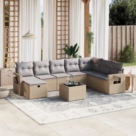 vidaXL Juego de sofás jardín con cojines beige mezcla 9 pzas ratán PE