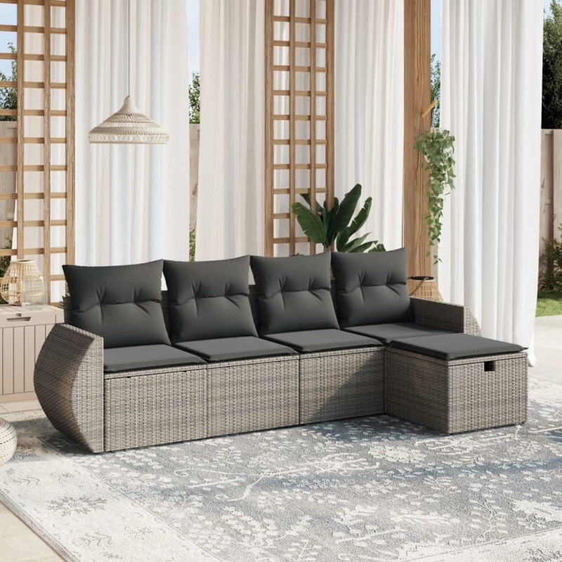 vidaXL Juego de sofás jardín con cojines 5 pzas ratán sintético gris