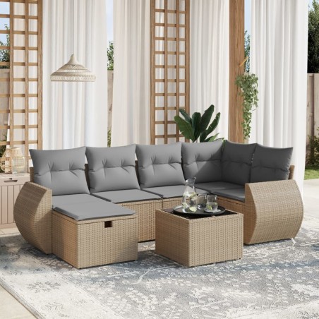 vidaXL Juego de sofás jardín con cojines beige mezcla 7 pzas ratán PE