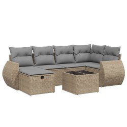 vidaXL Juego de sofás jardín con cojines beige mezcla 7 pzas ratán PE