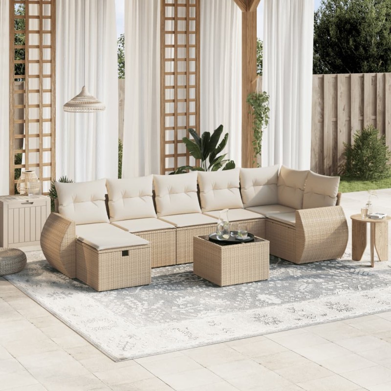 vidaXL Juego de sofás de jardín con cojines beige 8 pzas ratán PE