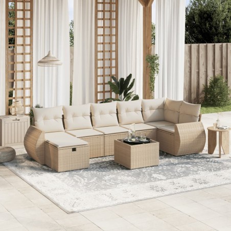 vidaXL Juego de sofás de jardín con cojines beige 8 pzas ratán PE