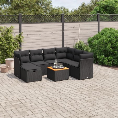 vidaXL Set de sofás de jardín 8 piezas y cojines ratán sintético negro