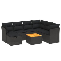 vidaXL Set de sofás de jardín 8 piezas y cojines ratán sintético negro