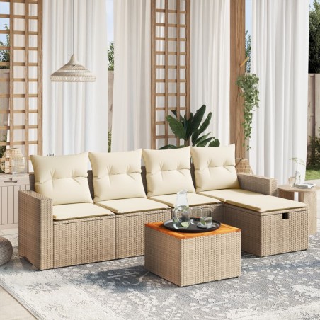 vidaXL Juego de sofás jardín con cojines 6 pzas ratán sintético beige