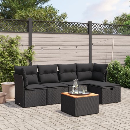 vidaXL Set de sofás de jardín 6 piezas y cojines ratán sintético negro