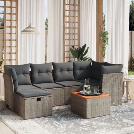 vidaXL Set de sofás de jardín 7 piezas con cojines ratán PE gris