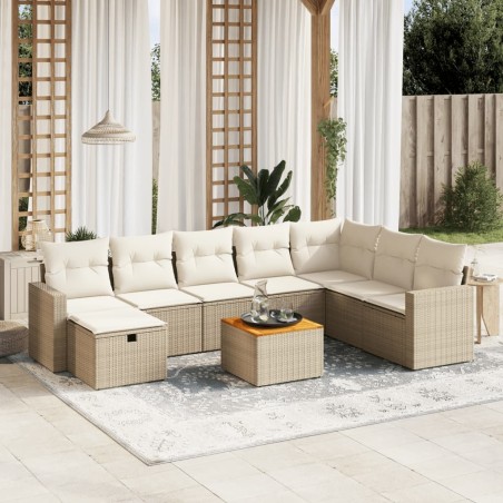 vidaXL Set de sofás de jardín 9 pzas con cojines ratán sintético beige