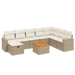 vidaXL Set de sofás de jardín 9 pzas con cojines ratán sintético beige