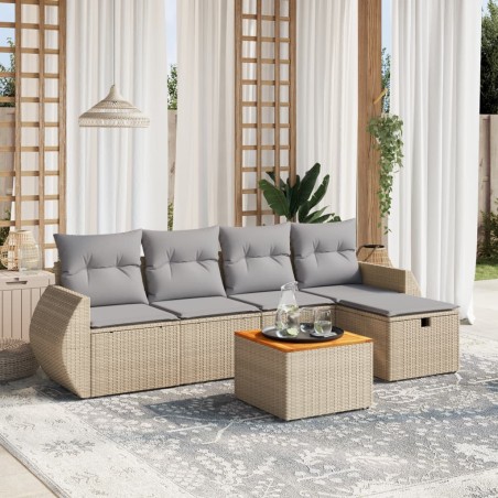 vidaXL Juego de sofás jardín con cojines beige mezcla 6 pzas ratán PE