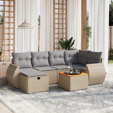 vidaXL Juego de sofás jardín con cojines beige mezcla 7 pzas ratán PE