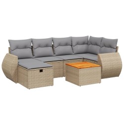 vidaXL Juego de sofás jardín con cojines beige mezcla 7 pzas ratán PE