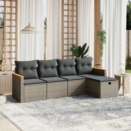 vidaXL Juego de sofás jardín con cojines 5 pzas ratán sintético gris