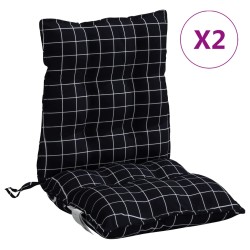 vidaXL Cojines de silla respaldo bajo 2 uds tela Oxford cuadros negro