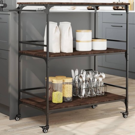 vidaXL Carrito de cocina madera ingeniería marrón roble 100,5x50x105cm