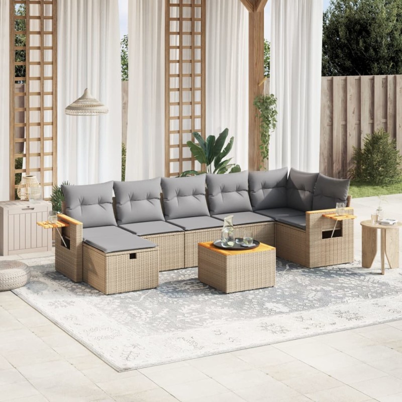 vidaXL Juego de sofás jardín con cojines beige mezcla 8 pzas ratán PE vidaXL Juego de sofás jardín con cojines beige mezcla 8 pzas ratán PE